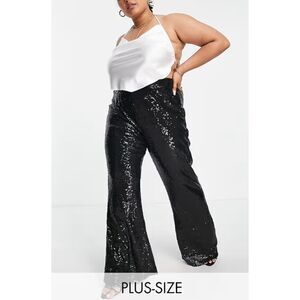 NWT Saint Genies Plus Black Sequin Flares High Rise Party Zippered Pants Sz 16
